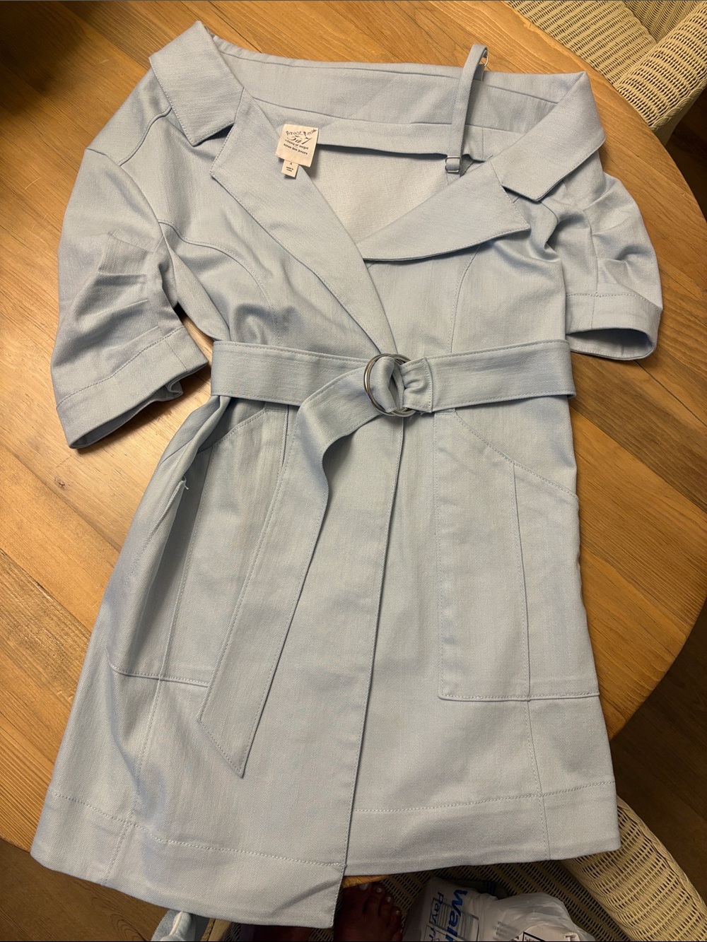 cinq a sept Light Blue Short Sleeve Belted Dress